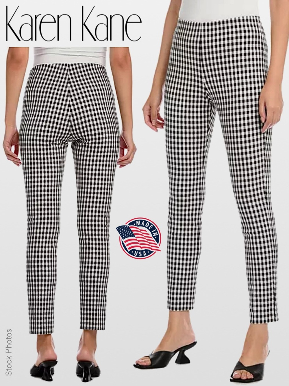 Karen Kane Piper 1L62094 Black White Check Straight-Leg Pull-on Pants (M)